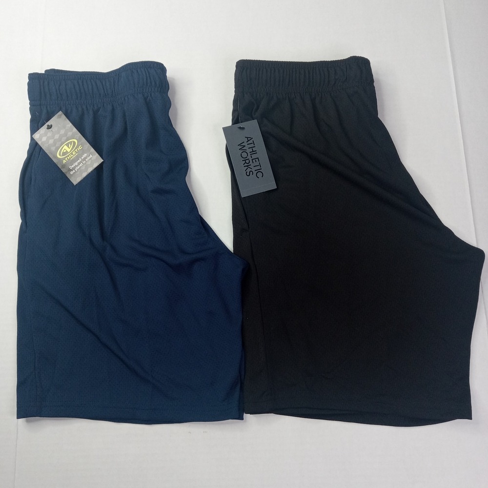 2 Athletic Works Men's Jersey Knit Shorts Size M Medium Blue Black 8" Inseam NWT
